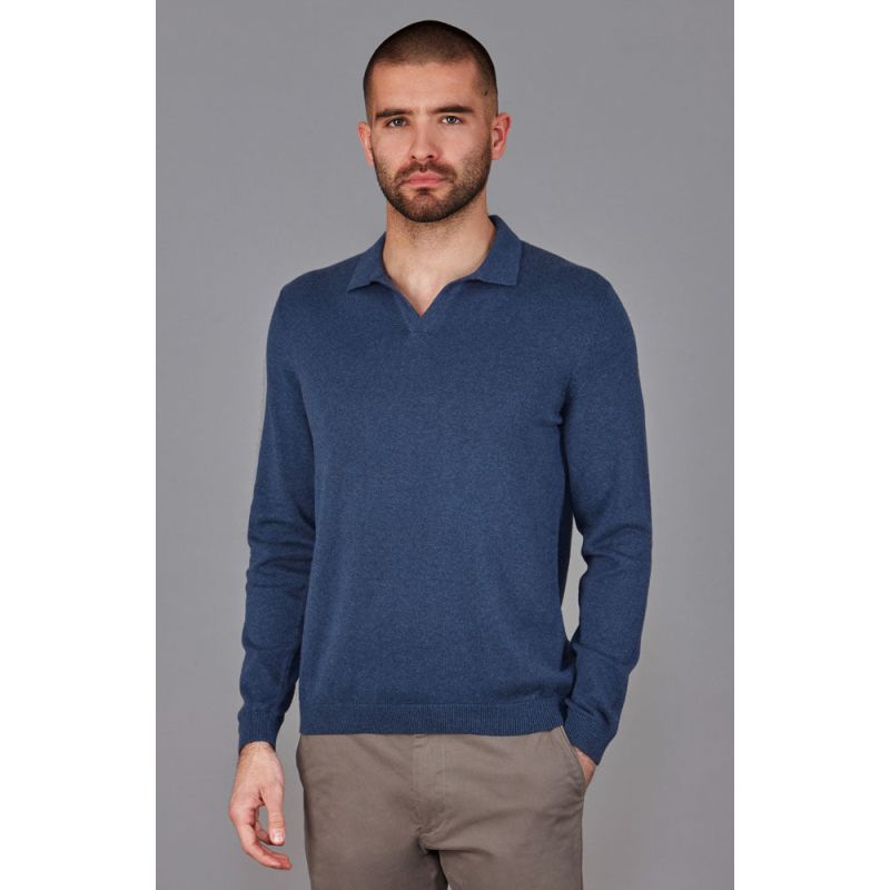 Mens Cotton Lightweight Lyndon Buttonless Polo Shirt - Blue Melange image