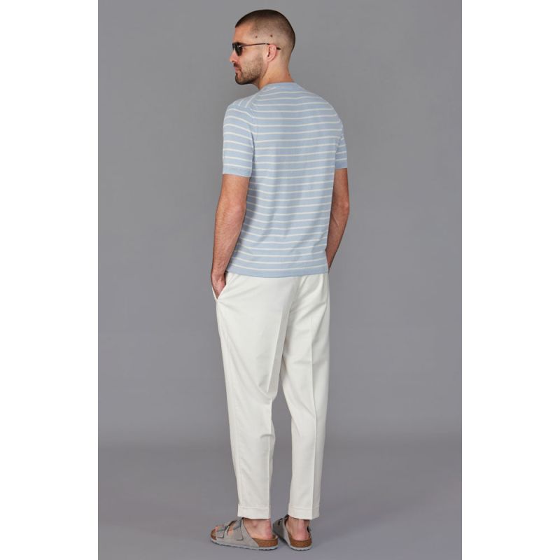 Mens Ultra-Fine Cotton Javier Knitted Pin Stripe T-Shirt - Chalk Blue image