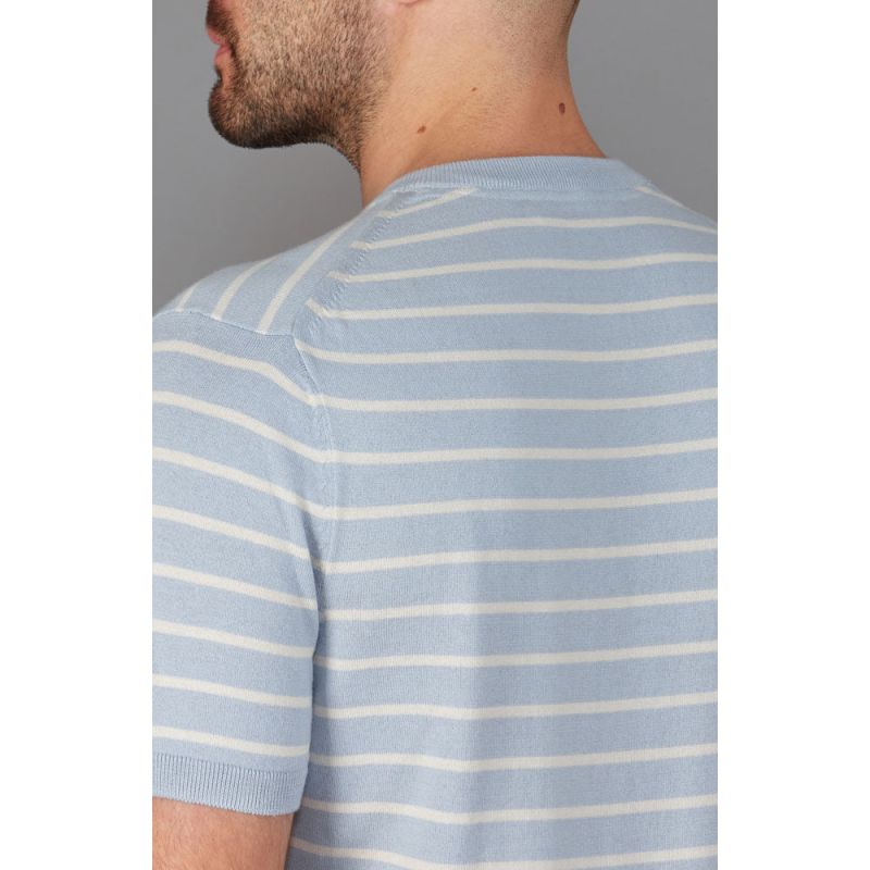 Mens Ultra-Fine Cotton Javier Knitted Pin Stripe T-Shirt - Chalk Blue image