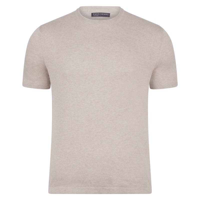 Mens Ultra-Fine Cotton Hugo Knitted T-Shirt - Fawn image