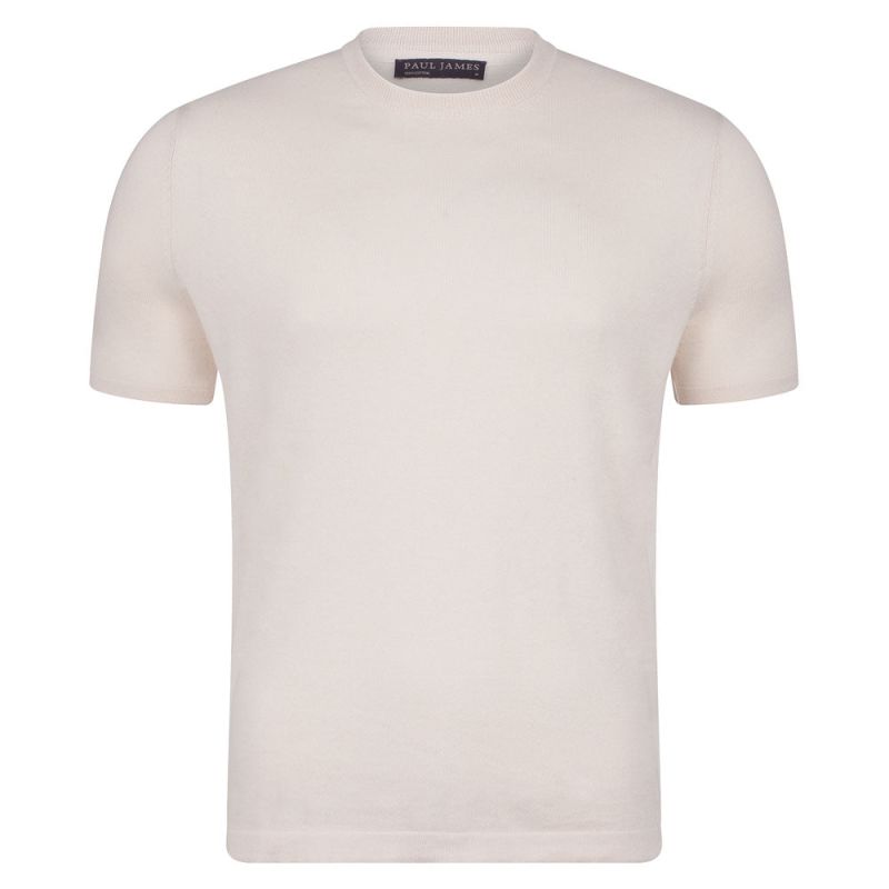Mens Ultra-Fine Cotton Hugo Knitted T-Shirt - Ecru | Paul James ...