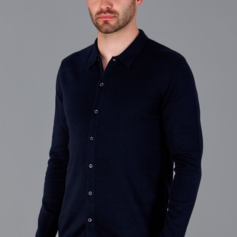 Mens Cotton Arthur Knitted Shirt - Navy image