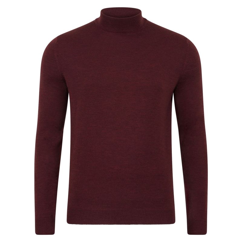 Mens Extra Fine Merino Wool Mock Turtleneck Shaw Jumper - Burgundy image