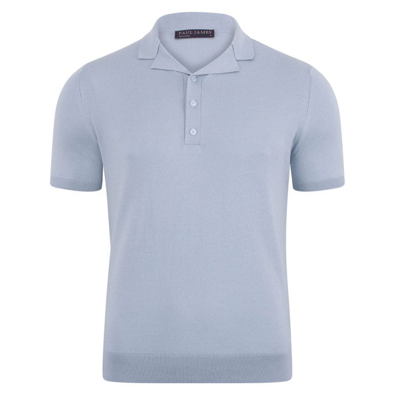 Mens Ultra Fine Cotton Cuban Collar Polo Havana Shirt - Chalk Blue ...