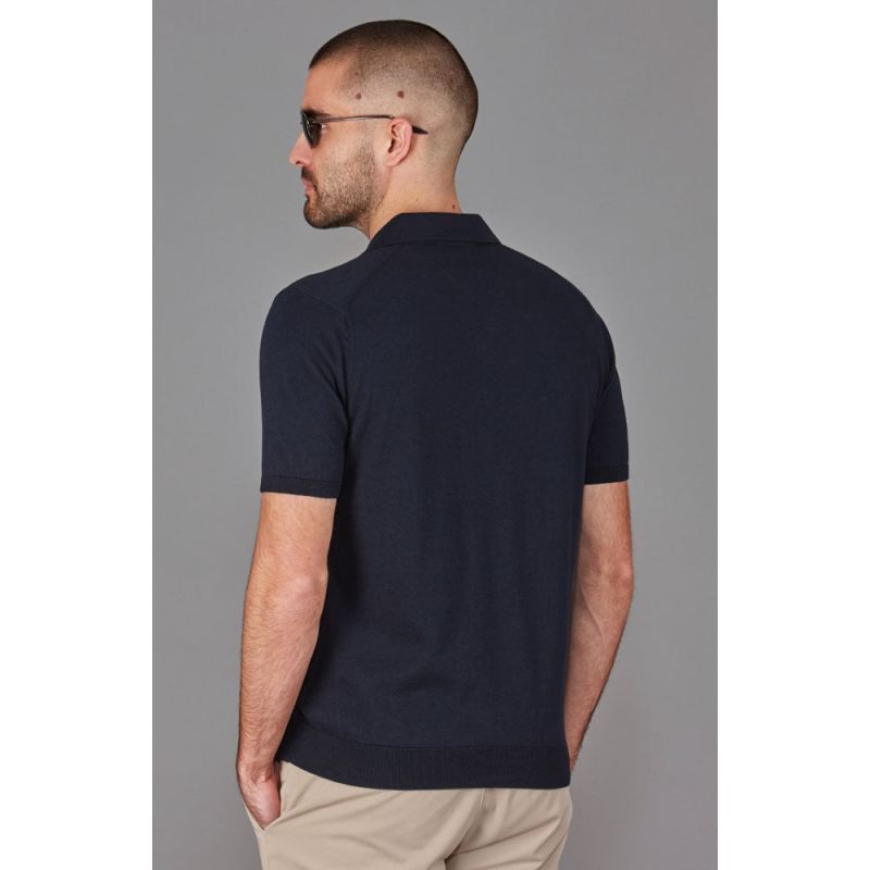 Mens Ultra Fine Cotton Havana Cuban Collar Polo Shirt - Navy | Paul ...