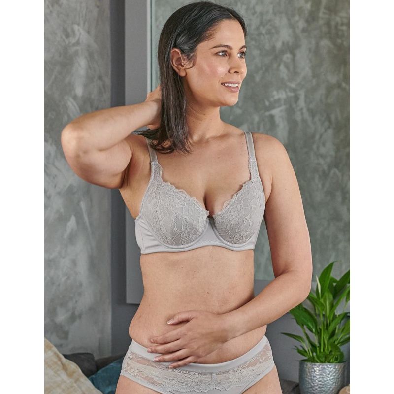 Miliarosa Grey Moulded Bra with Lace Detail Size 34DD - Variedby