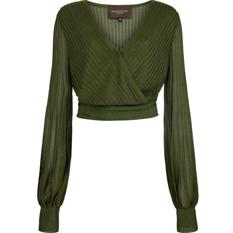 Mercy Two Tone Faux Wrap Top - Emerald Green image