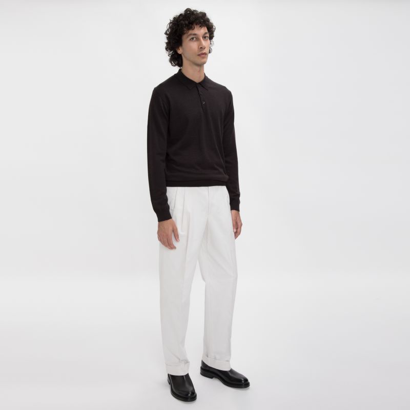 Merino Wool Polo Shirt - Brown image