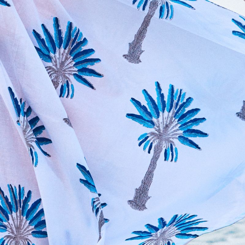 Mermaid Maxi Dress Palm Tree Fully Lined Handblock Cotton image