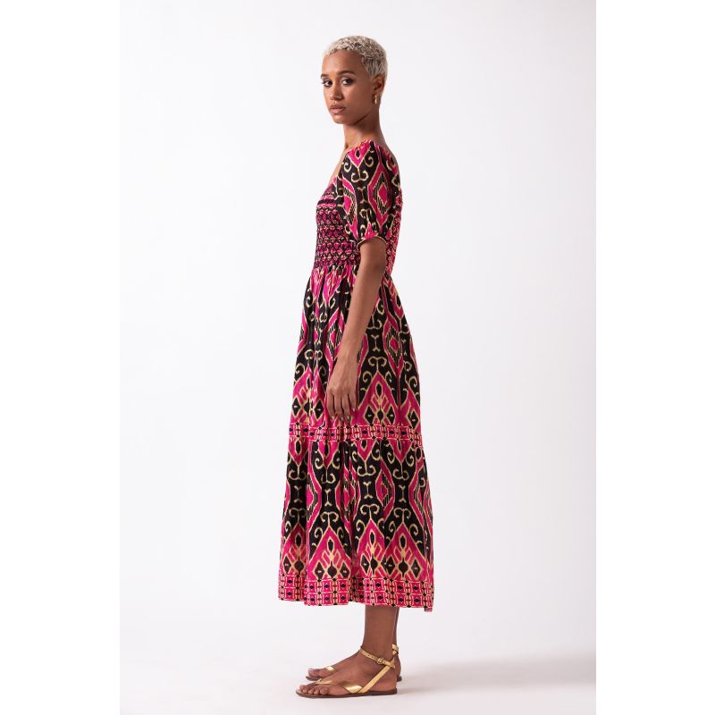 Merris - Pink & Black Midi Dress With Smocked Bodice image