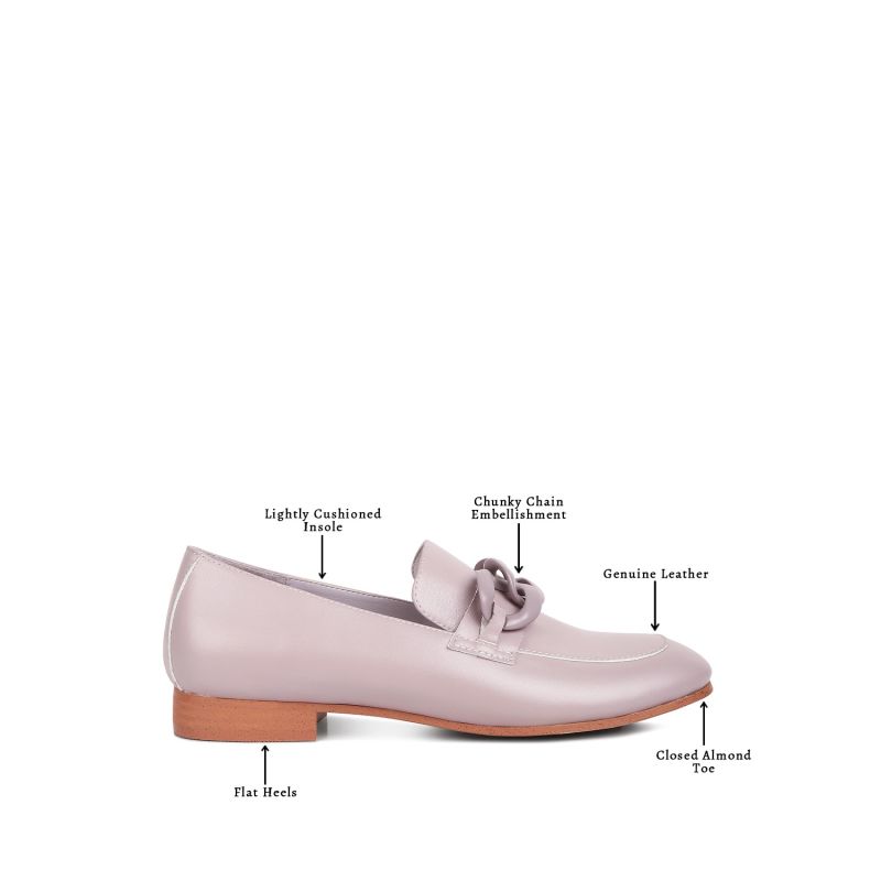 Merva Chunky Chain Leather Loafers In Lilac image