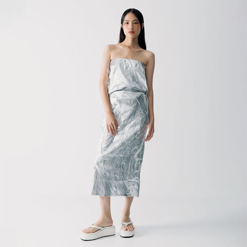 Mesh Silver Midi Skirt image