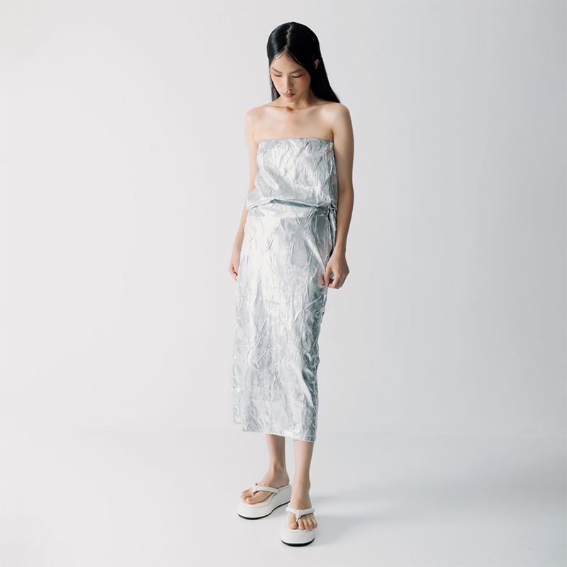 Mesh Silver Midi Skirt image