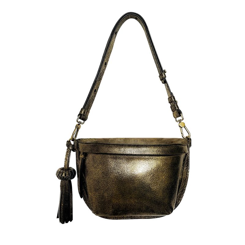 Metallic Golden Leather Sling Bag For Woman image