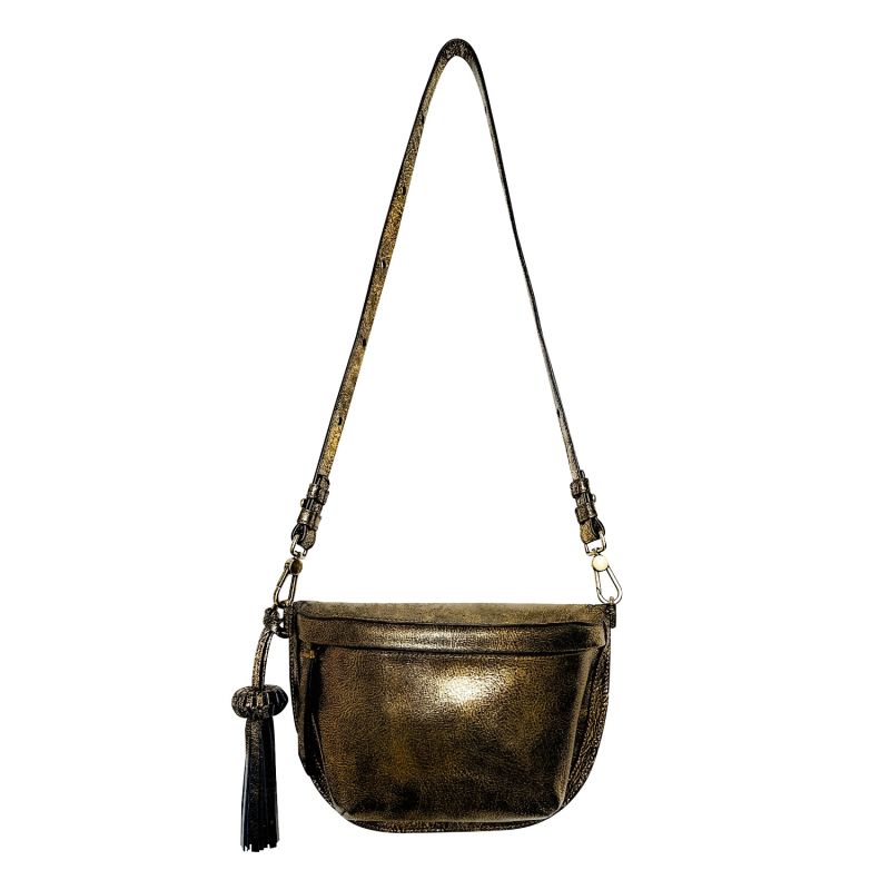 Metallic Golden Leather Sling Bag For Woman image