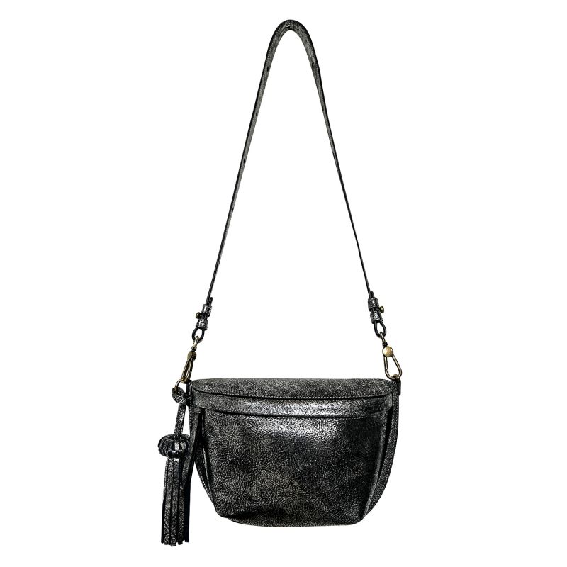 Metallic Platinum Silver Leather Sling Bag For Woman image