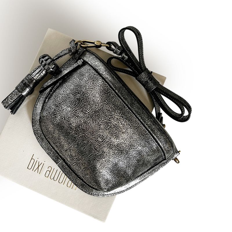 Metallic Platinum Silver Leather Sling Bag For Woman image