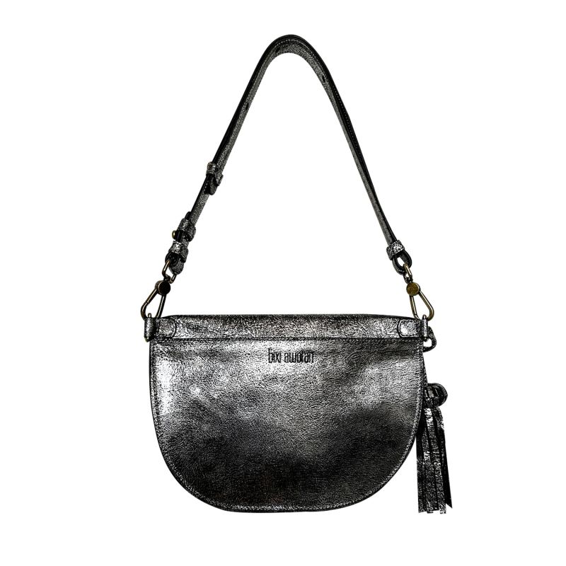 Metallic Platinum Silver Leather Sling Bag For Woman image