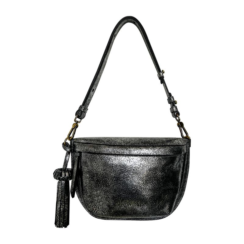 Metallic Platinum Silver Leather Sling Bag For Woman image