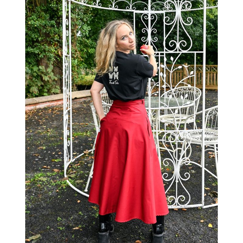 Wine red midi skirt top