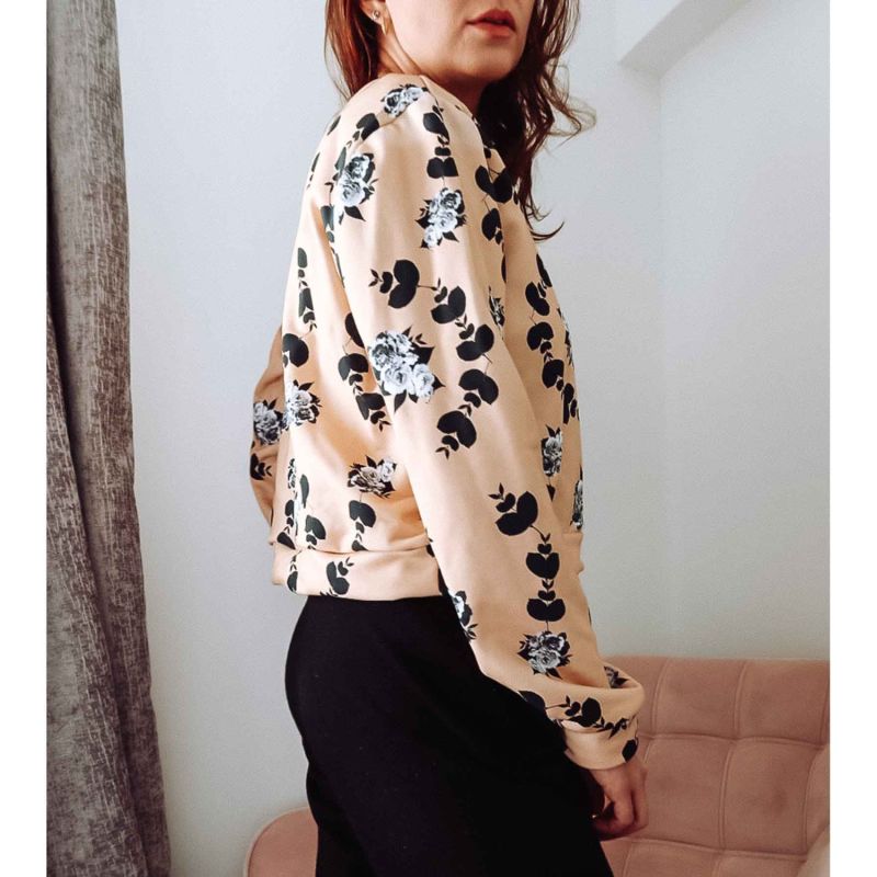 Caramel Floral Cotton Crop Sweatshirt image