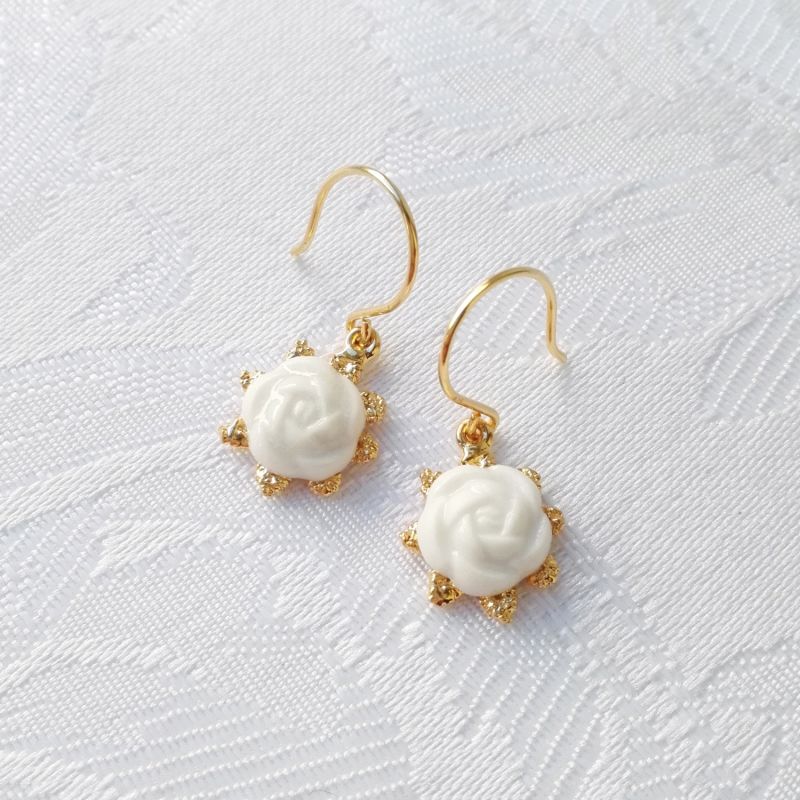 Mini Porcelain Camellia Flower Charm Earrings image