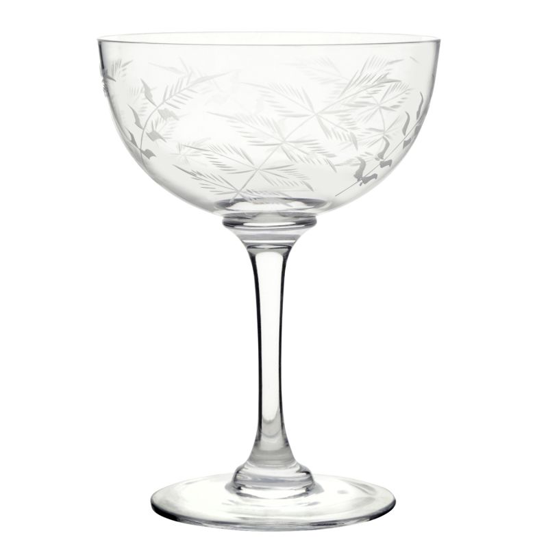 Six Hand-Engraved Crystal Champagne Saucers With Ferns Design image