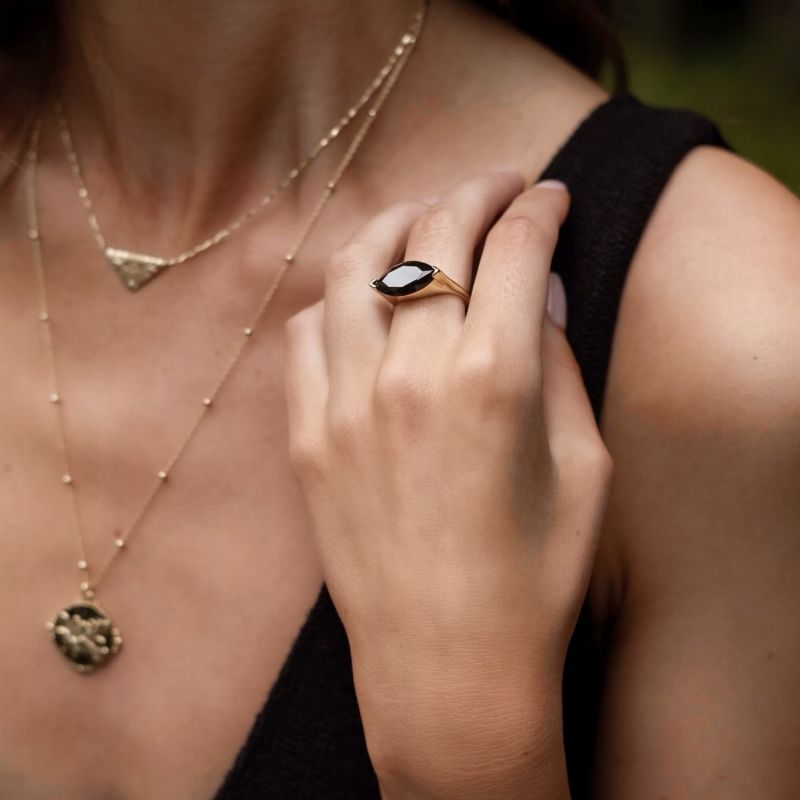 Selene Black Crystal Marquise Gold Ring image