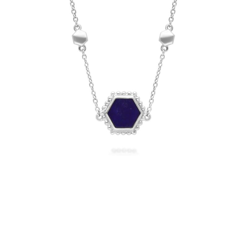 Lapis Lazuli Flat Slice Hex Necklace - Sterling Silver image