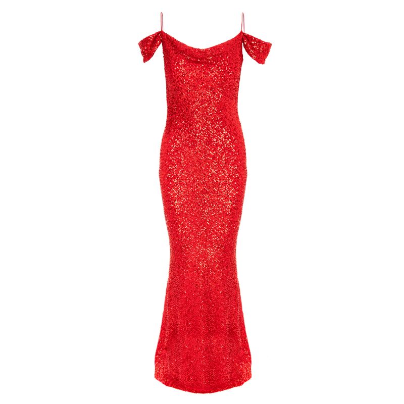 Miami Sequin Maxi Dress In Red ROSERRY Wolf & Badger