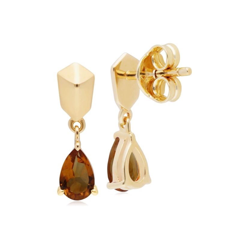 Micro Statement Citrine Earrings In Gold Plated Silver image