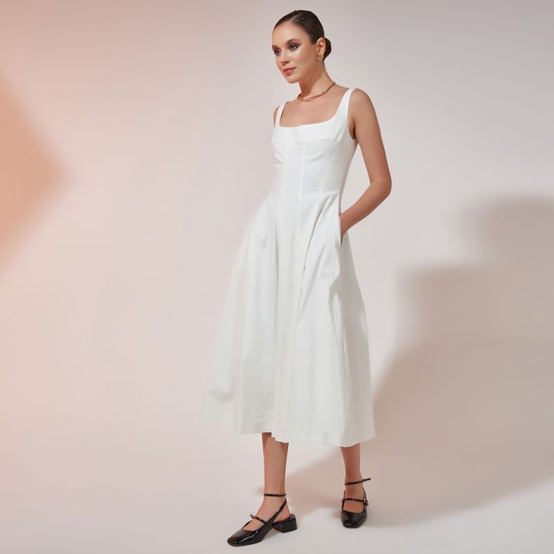 Mid-Length Poplin Dress - Ivory image