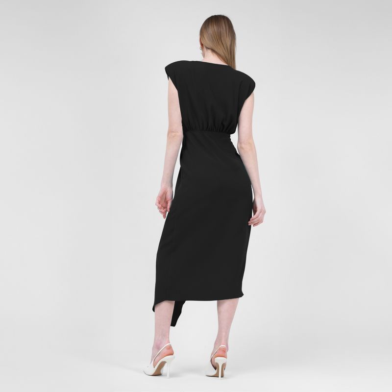 Midi Black Dress With Draping And Pleats image