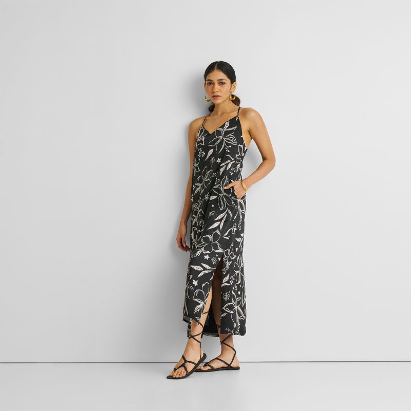 Midi Slip Dress In Black Florals image