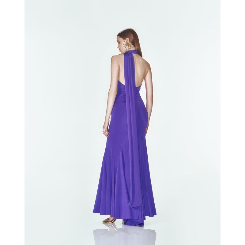 Midnight Mingle Purple Jersey Gown With Godets image