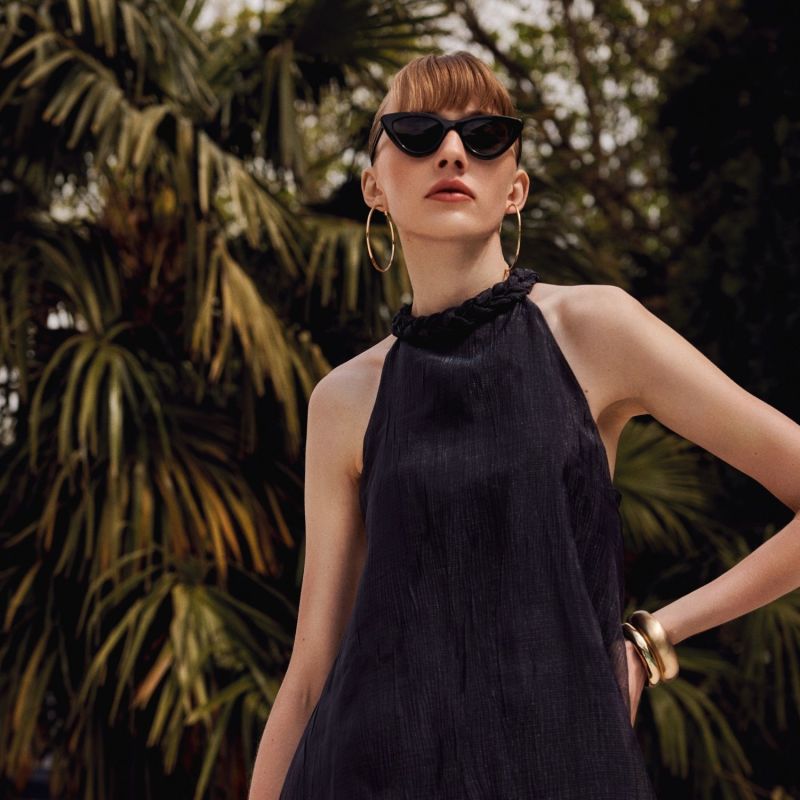 Midnight Sky - Knitted Straps, Black Maxi Dress With Low-Cut Back image