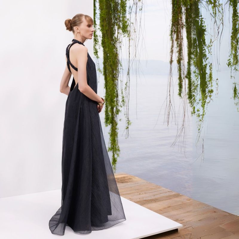 Midnight Sky - Knitted Straps, Black Maxi Dress With Low-Cut Back image