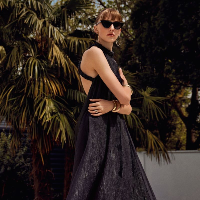 Midnight Sky - Knitted Straps, Black Maxi Dress With Low-Cut Back image