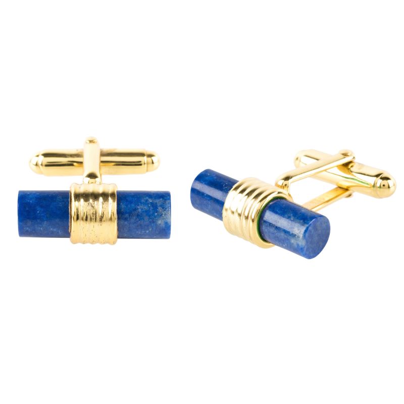 Cylindrical Cufflink Gold Lapis Lazuli image