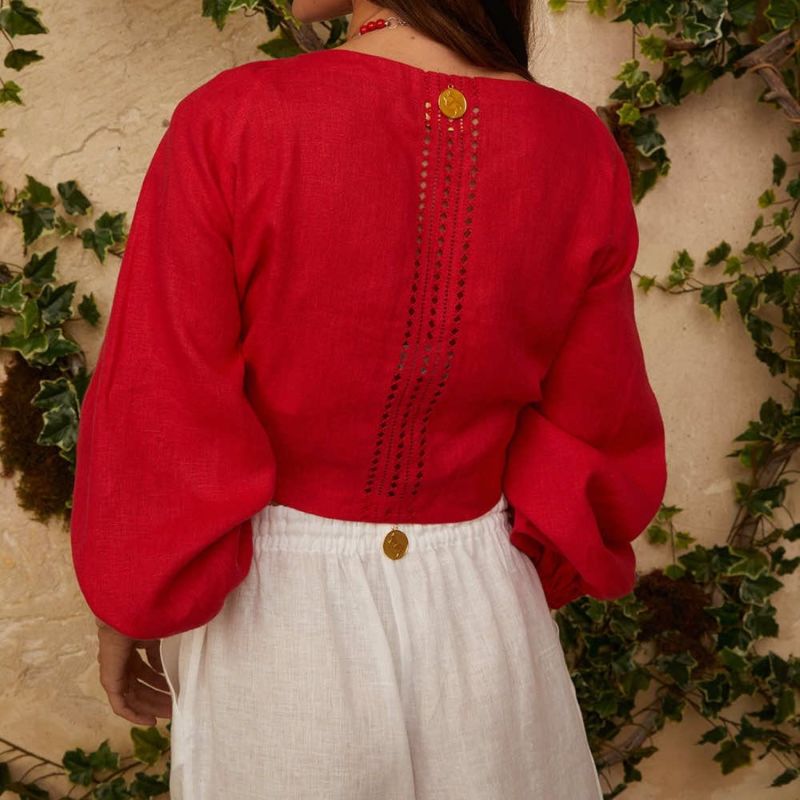 Veleslava Top With Ties In Scarlet Red image