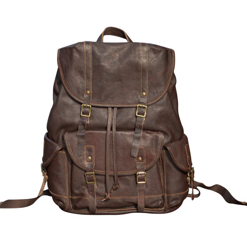Military Style Leather Backpack Taupe Brown Touri Wolf Badger