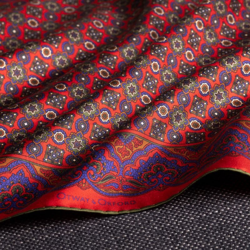 'Millefiori' Silk Pocket Square In Red, Blue, Green & Off-White. Full-Size. image