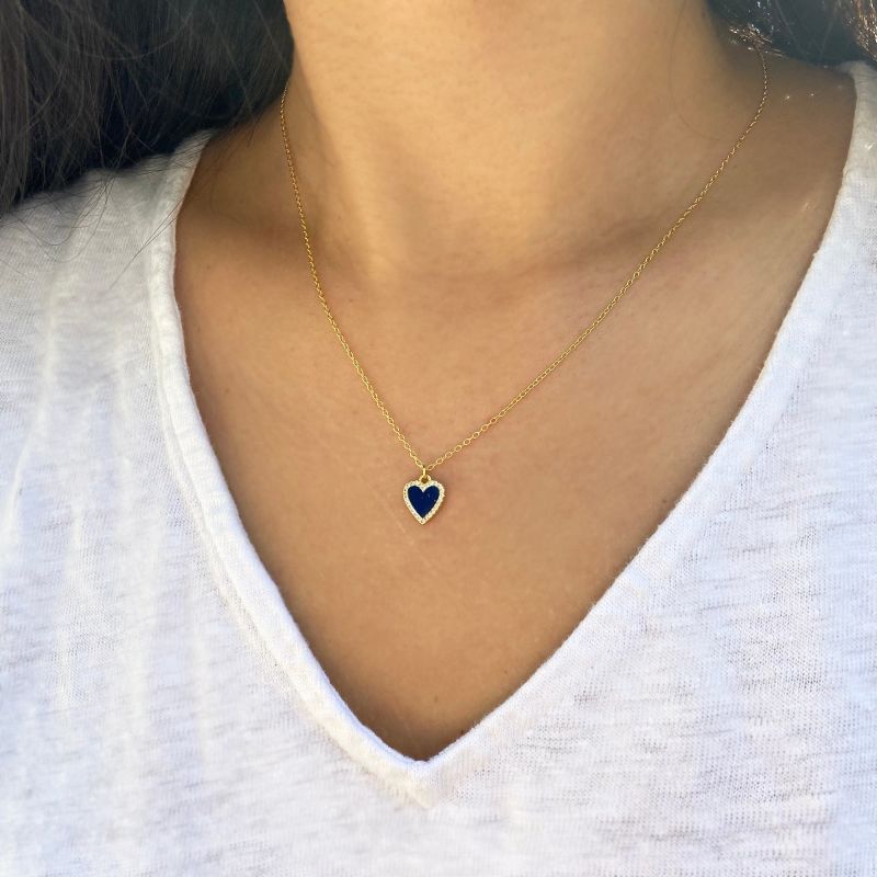 Mini Blue Lapis Lazuli Heart Necklace With Crystals image