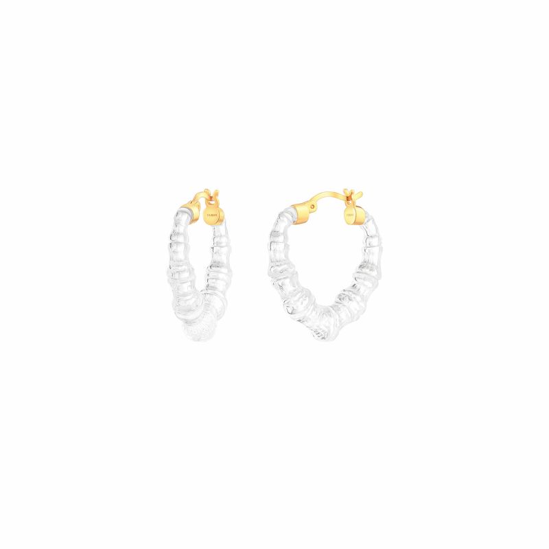 Mini Clear Heart Bamboo Hoop Earrings image