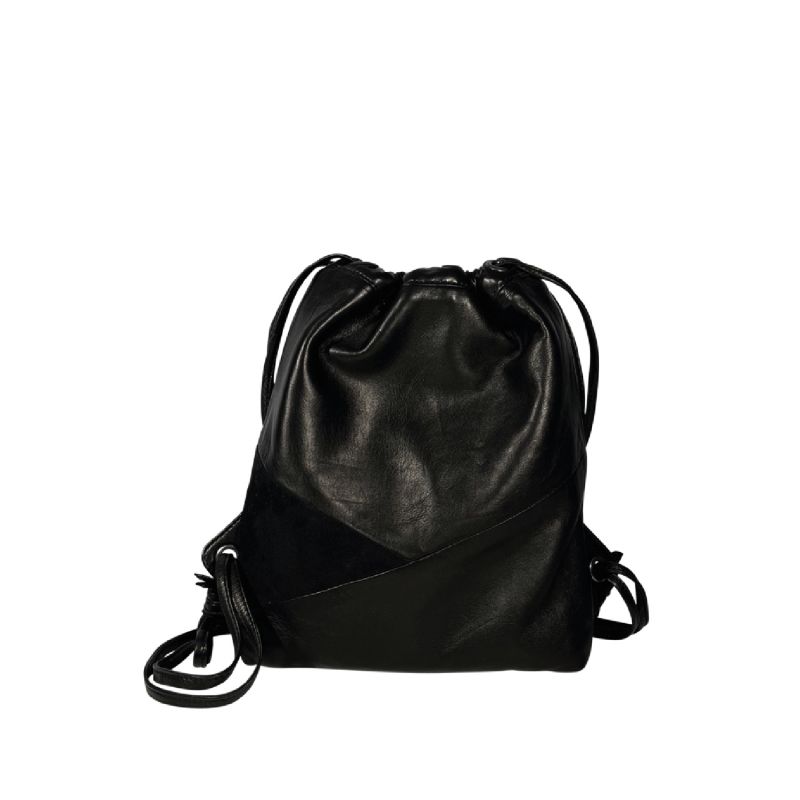 Mini Mavis Drawstring Backpack In Leather And Suede In Black image