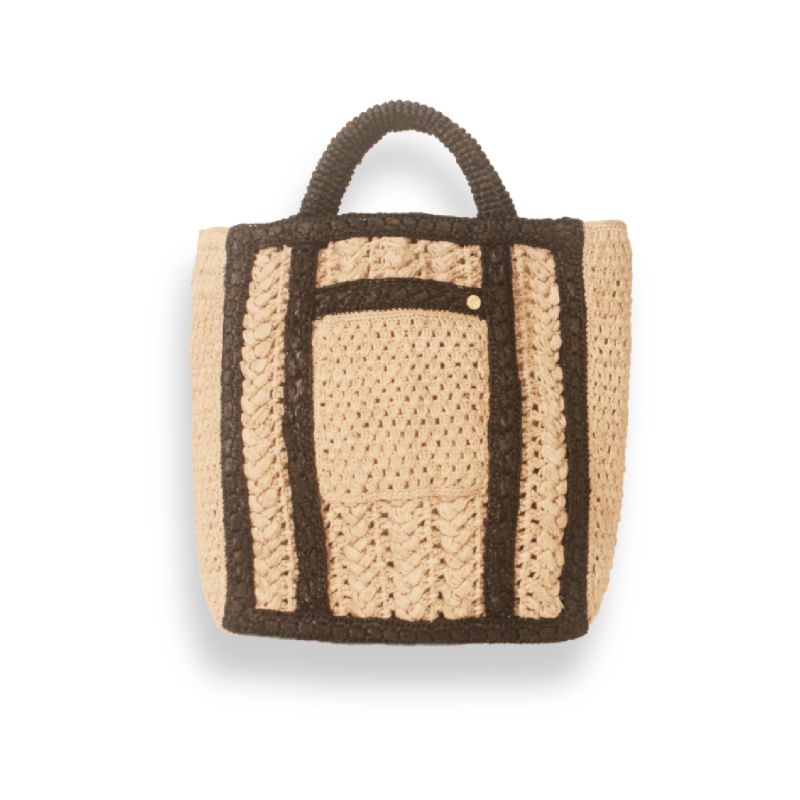 Mini Nessa Natural & Black Raffia Tote image