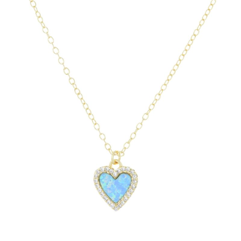 Mini Opal Heart Necklace With Crystals - Light Blue image