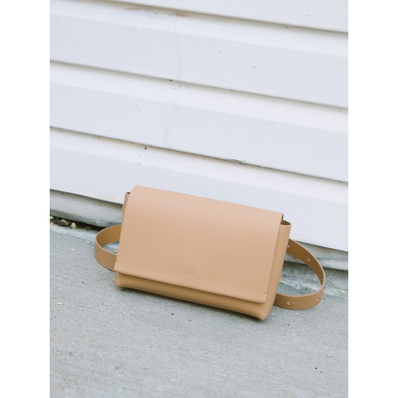 Minimal Leather Travel Belt Bag- Cashew image