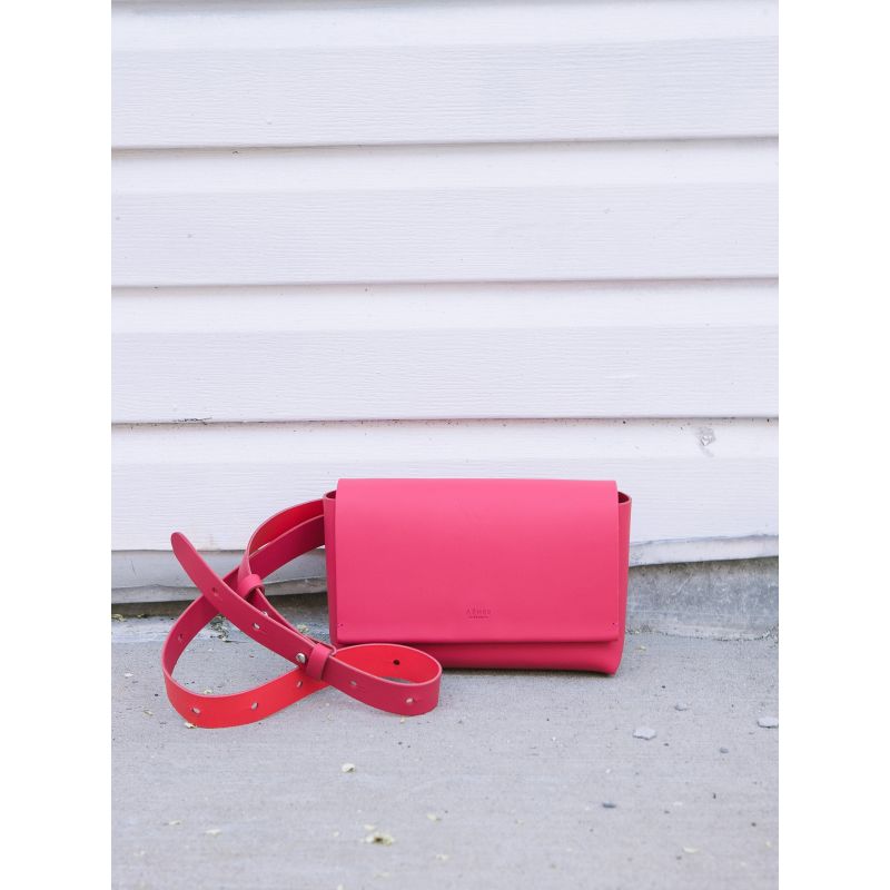 Minimal Leather Travel Belt Bag- Raspberry Red image