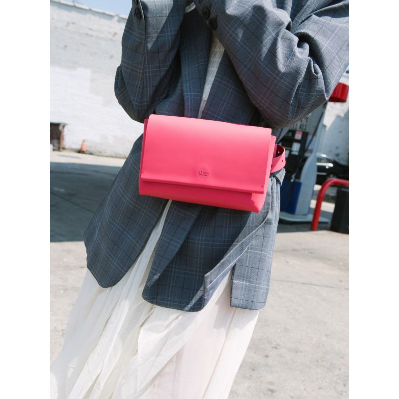 Minimal Leather Travel Belt Bag- Raspberry Red image
